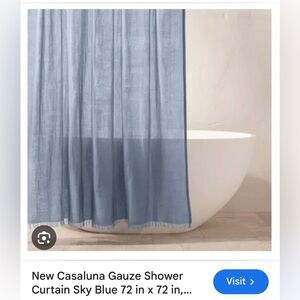 Casaluna Fringed Blue Linen Shower Curtain
